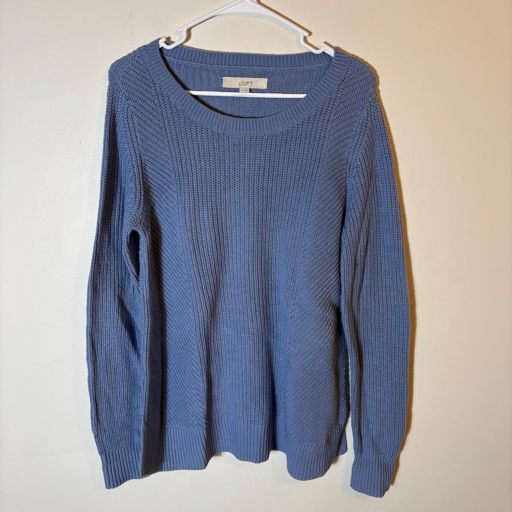 LOFT Blue Crew Neck Long‎ Sleeve Knit Sweater Ribbed Casual Size Medium